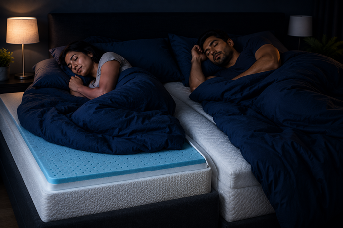 Illustration of a mattress with a highlighted layer beneath the sleeping surface