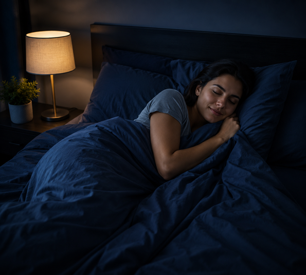Person appearing comfortable while sleeping alone